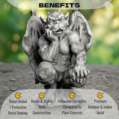 OLOMA Sitting Gothic Gargoyle Concrete Garden Statue Outdoor Yard Decor Handmade Beast Fantasy Sculpture Weather Resistant Cement Lawn Ornament Patio Porch Yard Lawn Decor - Image 3