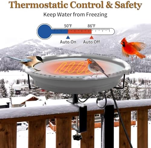 Heated Bird Bath for Outdoors Deck Railing, 100W Heated Birdbath, Gray - Image 3