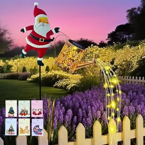Santa Watering Can Solar Light with Ground Stake, 2027 New Christmas Solar Kettle Lights Garden Lawn Decorative Lights Santa Kettle Ground Lamp Solar LED Night Lights Outdoor Garden Decor, warm*2 by Unknown