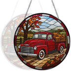 Fall Old Truck Pumpkins Stained Glass Suncatcher 9.8" Colorful Window Hanging Ornament, Retro Sun Catcher Decor with Chain for Home Wall Garden Birthday Christmas Mothers Day - Image 5