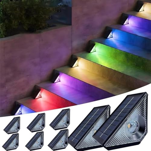 Solar Step Lights, 8 Pack Solar Stair Lights Outdoor Waterproof, Warm White/7 RGB Colors LED Outdoor Deck Light, Outside Lighting Decor for Garden Stair, Deck, Front Step, Front Porch, and Patio by ServeYouTheBest