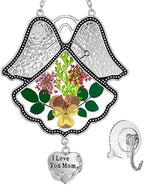 KY&BOSAM Angel Suncatcher I Love You Mom Stained Glass Panels Suncatchers for Windows Wind Chime with Pressed Flower Glass and Metal Heart Charm Birthdays Gift for Mom Mothers Day Valentines Christmas by KYBOSAM