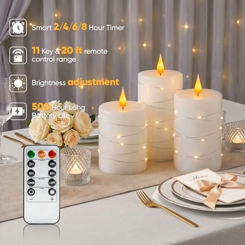 Amagic Real Wax Flameless Candles with Embedded String Lights 3 Pcs. White - Image 2