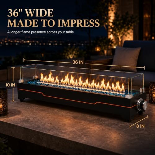 Grisun 36" Tabletop Fire Pit with Glass Wind Guards for Patio and Camping - Image 3