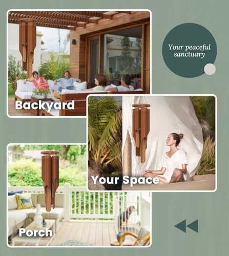 Nalulu Classic Bamboo Wind Chimes - Outside Outdoor Wood Wooden Windchimes, Medium, Handcrafted with Calming Deep Tones, Ideal Home Decor or Gift for Any Occasion - Image 3