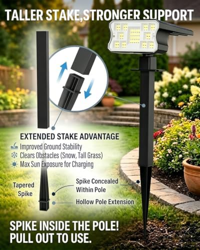 HGGH Solar Lights Outdoor Waterproof IP67, 60 LED 3 Lighting Modes Solar Spot Lights Outdoor for Yard Garden Pathway Landscape, Auto On/Off, Function 2 in 1(Warm White, 4 Pack) - Image 2