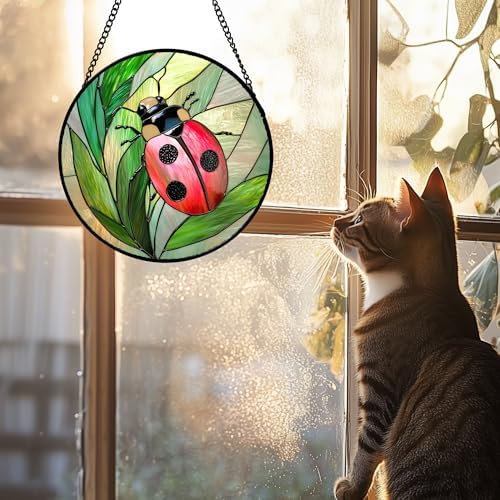 DASTOLL Stained Glass Window Hanging 4 Pcs Set Pink Green Insect Theme 6.3" - Butterfly Suncatcher Door Garden Sun Catcher Decor Birthday Christmas for Mom Woman Nana Men - Image 4