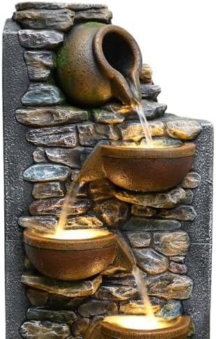 39" Outdoor Garden Water Fountain with Lights, 5 Tiers Water Feature - Image 5