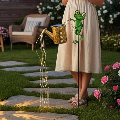 Solar Watering Can, 32 Inch Automatic Outdoor Solar Lantern with Warm LEDs, Weather-Resistant Yard Decor, Frog Hanging Lights for Outside - Image 7