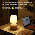 Rattan Small Table Lamp Set of 2, Boho Farmhouse Style with Cotton Linen Lampshade, 6.2×6.2×11.8 Inch Bedroom Night Light for Living Room Office Dorm, with Bulbs Included - Image 3