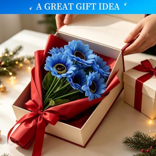 Solar Lights Outdoor, Gifts for Women Mom Grandma Friends, 4 Pack 24 Solar Blue Sunflower Lights, Solar Flower Lights Waterproof, Outside Sunflower Decor Lights for Landscape Yard Patio Lawn Pathway - Image 4