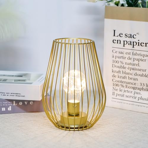 TRIROCKS Metal Cordless Table Lamp - 8'' Tall Set of 12 Cage Shape Battery Operated Lamp with Fairy Lights Bulb for Indoor/Outdoor Use Perfect for Christmas Garden and Weddings (Gold,Set of 12) - Image 4