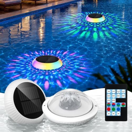 Solar Powered Floating Pool Lights with Rotating Motor – 7.6" Self-Spinning RGB Color-Changing Lights for Above Ground Pools. IP68 Waterproof. Perfect for Parties, Night Swim, Backyard – 2 Pack. by BirdSuite