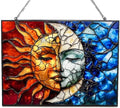 Rectangle Sun and Moon Suncatchers for Windows, Stained Glass Window Hangings,Hand-Painted Glass Panel Perfect for Home Décor by HYPESTYLE
