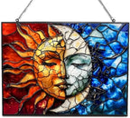 Rectangle Sun and Moon Suncatchers for Windows, Stained Glass Window Hangings,Hand-Painted Glass Panel Perfect for Home Décor by HYPESTYLE