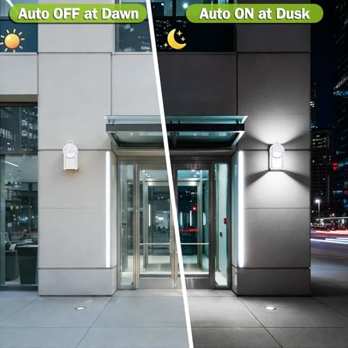 LIT-PaTH Outdoor Wall Light Dusk to Dawn, Aluminum, LED 5000K, White 2 Pack - Image 3