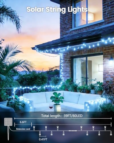 OZS 4 Pack 320 LED Solar String Lights Outdoor Waterproof, Cool White - Image 5