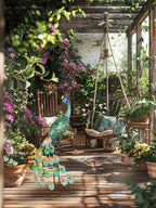 YEAHOME Garden Decor Outdoor Statues, 34" Large Metal Peacock Standing Yard Art, Blue Green Bird Lawn Sculptures Garden Decor for Outside Patio Porch Backyard - Image 6