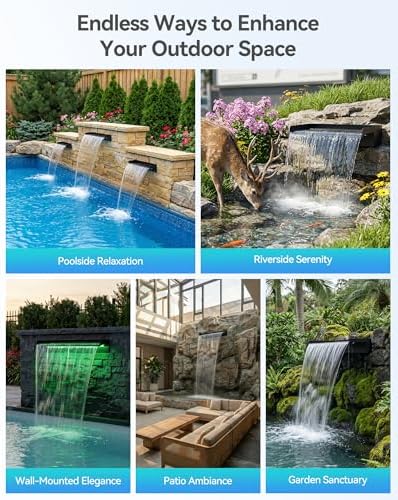 POPOSOAP Pond Waterfall Kit with Colorful LED Lights & 1200GPH Pond Pump, APP & Remote Control, Auto Timer, Pond Waterfall Spillway with 9.8FT Corrugated Tube for Pool, Garden, Patio, Backyard-P46D - Image 6