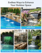 POPOSOAP Pond Waterfall Kit with Colorful LED Lights & 1200GPH Pond Pump, APP & Remote Control, Auto Timer, Pond Waterfall Spillway with 9.8FT Corrugated Tube for Pool, Garden, Patio, Backyard-P46D - Image 6