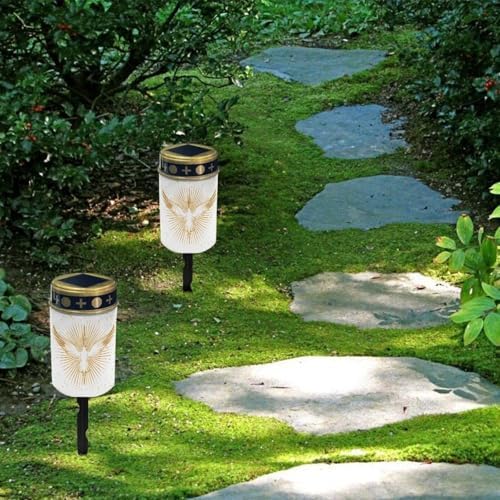 Poceacles Cross Outdoor Solar Candle Lights - Water Resistant, Gold White Dove of Peace Cross, Pack of 4 - Image 4