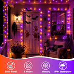 YEGUO 4 Pack Halloween Solar Fairy Lights, Each 33ft 100 LED Orange and Purple Christmas Lights Outdoor Waterproof, 8 Modes Sliver Wire Solar String Lights - Image 2