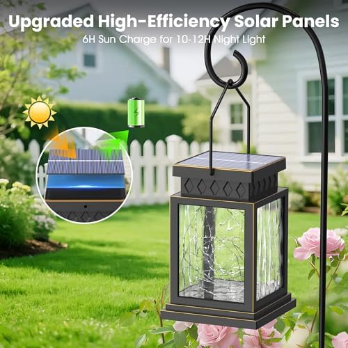 2 Pack Farmhouse Solar Lanterns , Water Ripple Glass & Copper Wire Flickering Light,Outdoor Waterproof Upgraded Solar and 2 AA Batteries Powered, for Outside Porch, Patio and Indoor Tables. - Image 7