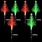 Baquler 6 Pack Solar Christmas Tree Garden Stake Lights Outdoor Waterproof Color Changing Christmas Lighted Yard Decorations Optical Fiber Xmas Pathway Lights for Lawn Patio Cemetery(Red, Green) by Baquler