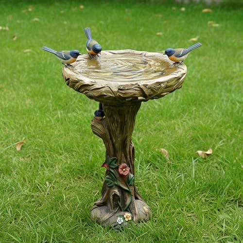 SKYFIRE 25.5” H Fibre Reinforced Concrete Bird Bath with Birds for Garden, Woodland Tree Trunk Decoration Outdoor Bird Bath，Pedestal Birdbaths for Outdoors, Garden, Patio, Lawn, Backyard by SKYFIRE