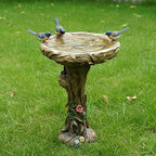 SKYFIRE 25.5” H Fibre Reinforced Concrete Bird Bath with Birds for Garden, Woodland Tree Trunk Decoration Outdoor Bird Bath，Pedestal Birdbaths for Outdoors, Garden, Patio, Lawn, Backyard by SKYFIRE