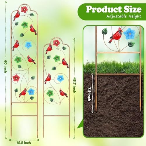 2 Pack Metal Garden Trellis Arched Fence Trellises for Climbing Plants Outdoor, Roses, Vines, Flowers, and Vegetables Support, 60'' H x 12'' W Redbird - Image 4