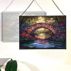 Rainbow Bridge Over Meadow Stream Rectangular Stained Glass Suncatcher – Hanging Window Panel with Animal & Nature Scene – Vibrant Glass Art Gift for Wildlife, Fantasy, Nature Lovers wL1my9 - Image 3