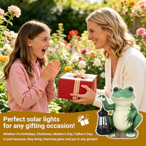 Solar Frog Garden Statue with LED Lantern, Waterproof Resin Figurine - Image 6