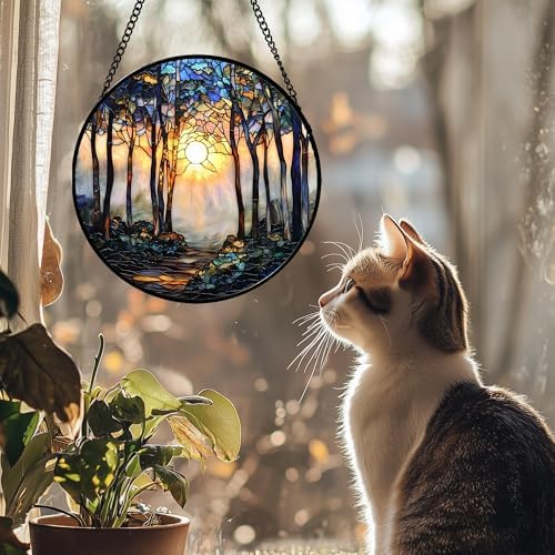 Sunrise Forest Path Stained Glass Window Hanging Suncatcher Gifts 15" - Image 4