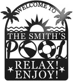 Personalized Pool Sign, Pool Gift, Custom Pool Decor, Custom Metal Pool Sign, Bar Wall Decor, Swimming Pool Metal Sign, Personalized Palm Tree Metal Sign, Custom Metal Sign, Housewarming Gift by HYTSIGN