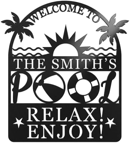 Personalized Pool Sign, Pool Gift, Custom Pool Decor, Custom Metal Pool Sign, Bar Wall Decor, Swimming Pool Metal Sign, Personalized Palm Tree Metal Sign, Custom Metal Sign, Housewarming Gift by HYTSIGN