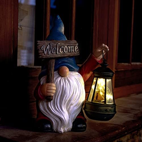 Garden Gnome Outdoor Decoration Solar Gnomes Statue with Lantern LED Lights,Terrace Courtyard Lawn Patio Porch Summer Decoration Easter Christmas Housewarming Gifts for Mom Women, Gnome Blue - Image 5