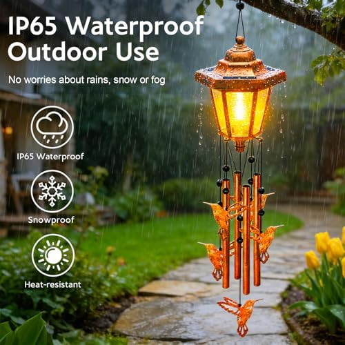 Hummingbird Solar Wind Chimes for Outside, Birthday Gifts for Mom Women Grandma Mother's Day Memorial, 34-Inch Windchimes with Wind Spinner, Outdoor Hanging Solar Lights Waterproof Yard Garden Decor - Image 5