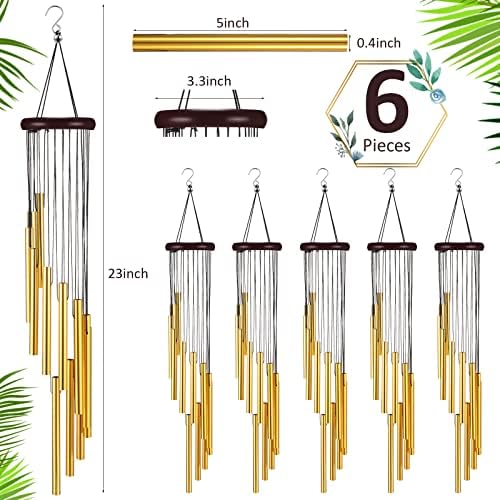 6 Pieces 28 Deep Tone Memorial Wind Chimes with 6 Aluminum Tubes Gold Aluminum Tubes Soothing Melody for Outdoor Garden Patio Home Farmhouse Decor - Image 2
