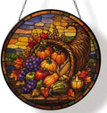 Thanksgiving Grapes Veggies Stained Glass Suncatcher 11.8" Colorful Window Hanging Ornament, Sun Catcher Decor for Bathroom Front Door Living Room Home Wall Garden by FeHuew