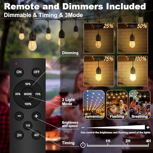 50FT Outdoor String Lights 32Bulbs (1.5FT Bulbs Spacing),120W Dimmer Remote - Image 3