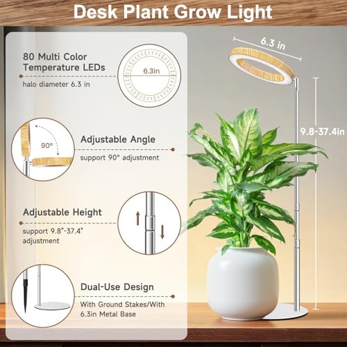 Aokrean Grow Light, Full Spectrum 6.3in Halo Plant Light for Indoor Growing - Image 5