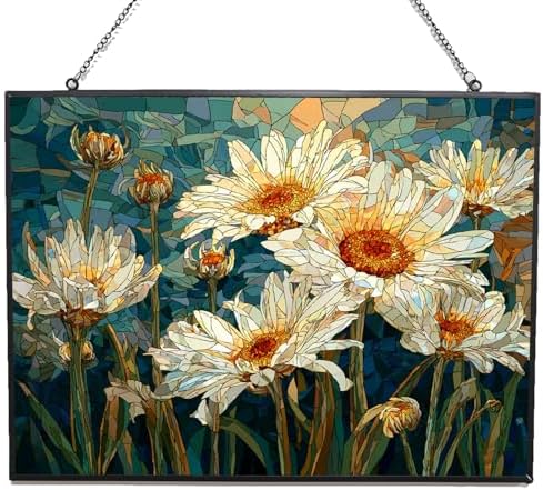 Customized Rectangle Mosaic Dancing Daisies Stained Glass Window Hanging Suncatcher, Home Decor Suncatcher Stained Glass Christmas Halloween Mother's Day by HYPESTYLE
