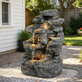 Water Fountain Outdoor, Outdoor 5-Tiered Rock Garden Fountains Waterfalls, All-Weather Resistant Water Fountain with Light, Garden Decor for Lawn, Backyard, Gray by XUOXFUTZIG