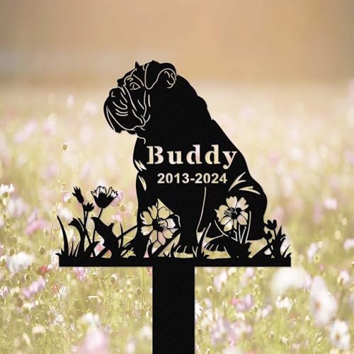 Custom English Bulldog Metal Memorial Stake Sign Personalized British Bulldog Grave Marker Garden Decor Dog Name Yard Remembrance Stake Pet in Heaven Loss of Dog Sympathy Gift - Image 2