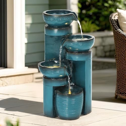 AUTODAYA 19.3" Faux Ceramic Outdoor Water Fountain with LED Lights - Image 3