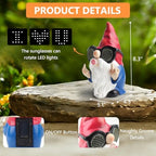 Gnome Statue with Solar LED Glasses, 8.3 in Funny Garden Gnome - Image 2