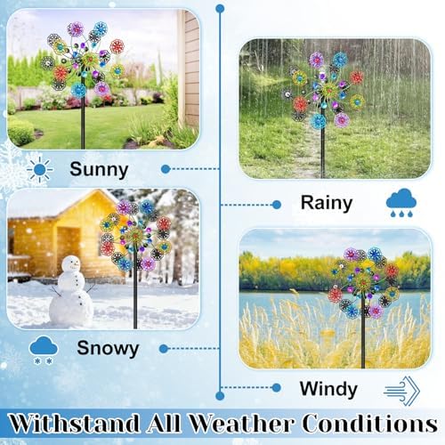 Wind Spinners Outdoor, Kinetic Wind Spinner,Yard Art Windmill with Metal Stake, Metal Wind Sculptures & Spinners,Waterproof Pinwheels Large Wind Spinner for Yard and Garden (Snow-Colour) - Image 3