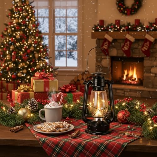 Hortsun 6 Pcs 12 Inch Vintage LED Hurricane Lantern Metal Black Outdoor Battery Operated Hanging Lantern with Warm LEDs and Dimmer Switch for Indoor Rustic Farmhouse Country Camping Decor - Image 5