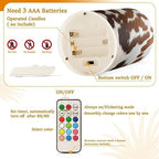 YETTASBIN Cow Flameless Candles with Remote Control and Timer, Adjustable Brightness Long Lasting Battery Operated LED Pillar Candles for Indoor Outdoor Party Holiday Home Decor, 2 Pack - Image 4